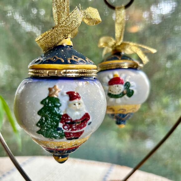 Vintage Christmas Ornament Hinged Porcelain Trinket Boxes – Santa & Snowman - Picture 3 of 14